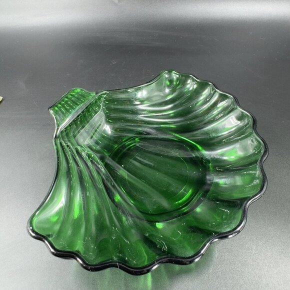 Anchor Hocking Shell Shaped Dish Bowl Dark Green Trinket Dish Holder Vintage - Picture 8 of 14